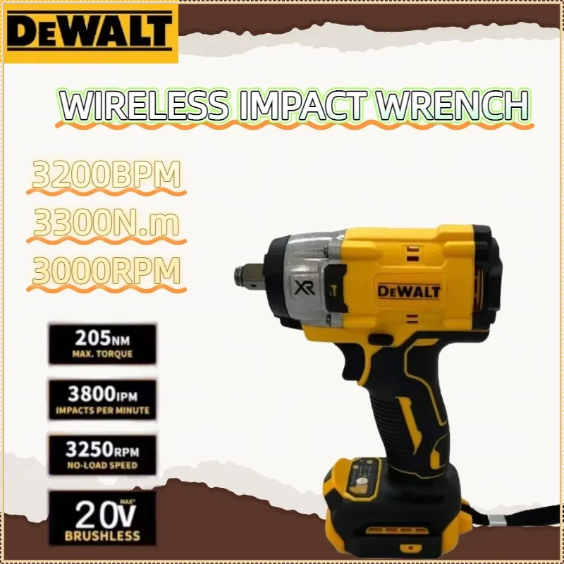 

Бесщеточный аккумуляторный ударный гайковерт Dewalt 3250 об/мин, 205 Н·м, высокомощный инструмент для ремонта, совместимый с аккумулятором Dewalt 18В