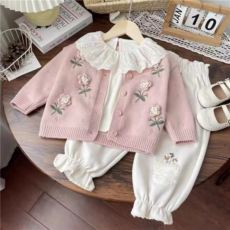 Girls Sweaters 2024 Autumn New Kids Knitted Sweater Cardigan Winter Warm Clothing Toddler Girl Cardigan