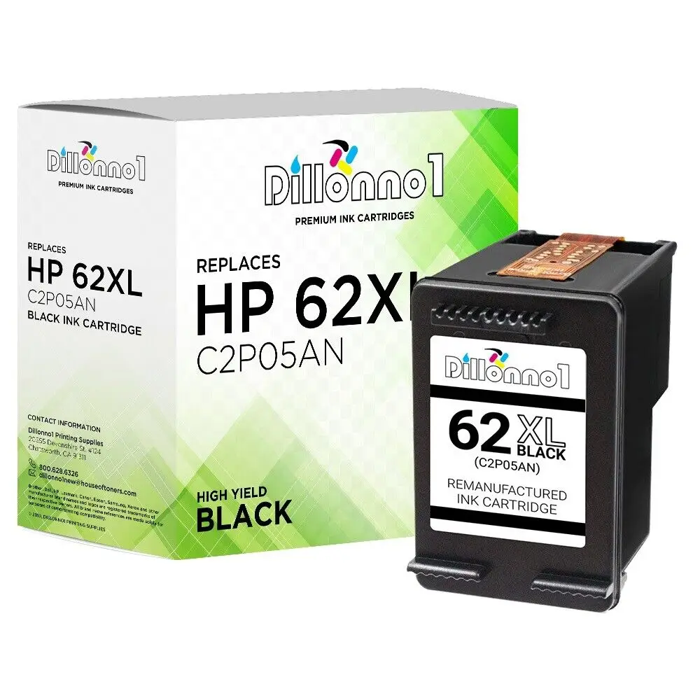 

Remanufactured HP 62XL Black Ink Cartridges for Envy 5500 5600 7600 8000 Series