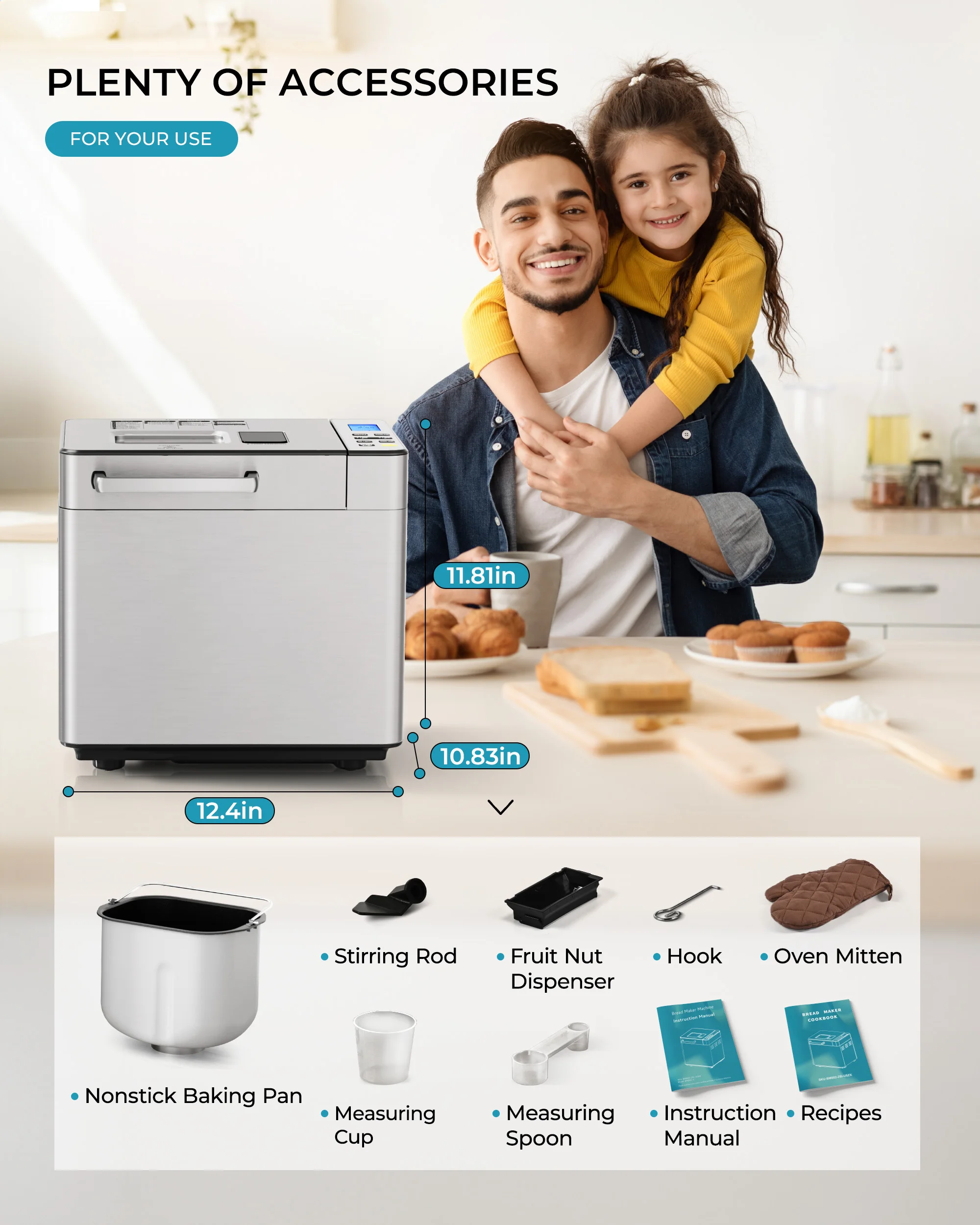 Bread Maker,2lbs Capacity,25 Programs,3 Bread Sizes and Crust Colors to Choose,Recipe Book Included,Prefect for Kitchen,Gift