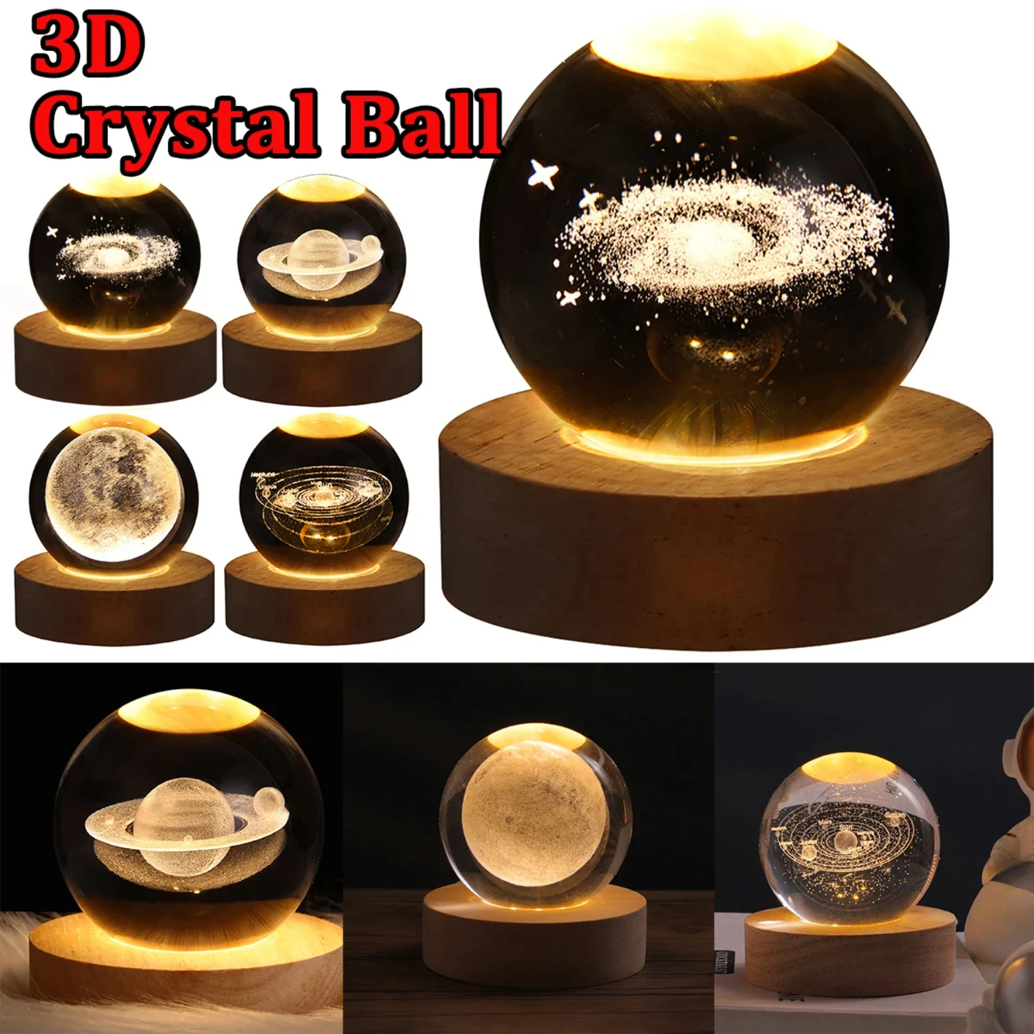 USB LED Crystal Ball Night Light, Lâmpada do planeta 3D, Decoração, Dia dos Namorados, Novo