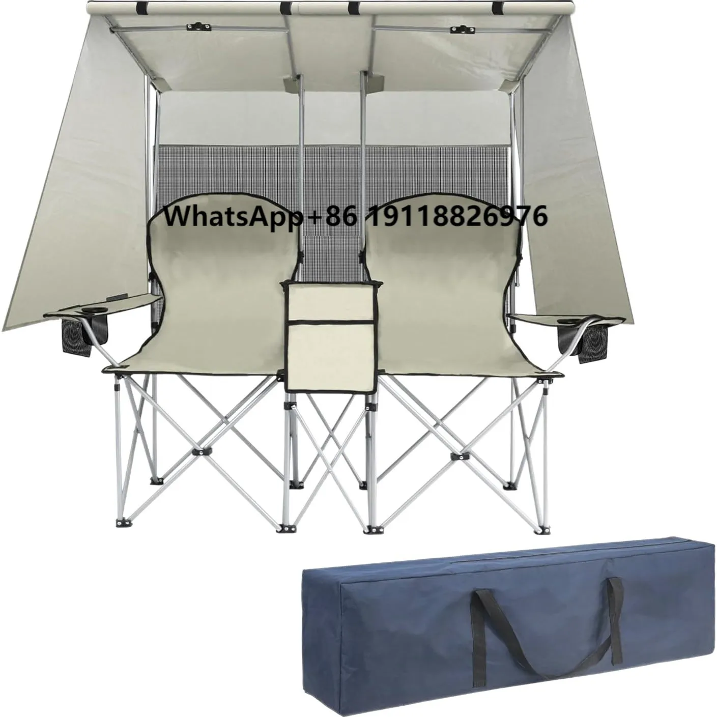 

Double Heavy-Duty Folding Loveseat Camping Chair with Canopy Shade Beach Chairs with Cup Holder for Outdoor Use for Lawn Patio