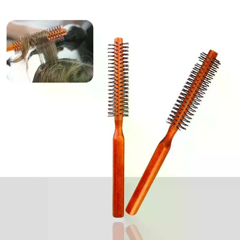 /ACR/Wooden Curly Hair Comb Natural Boar Bristle Rolling Brush Round Blowing Curly Hairbrush Hair Styling Tool Barber Bristle