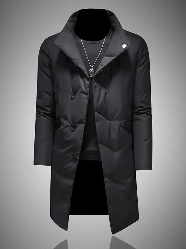 

Мужской пуховик 2025: Новая зимняя утепленная модная повседневная куртка средней длины из белого пуха, большие размеры, теплая верхняя одежда