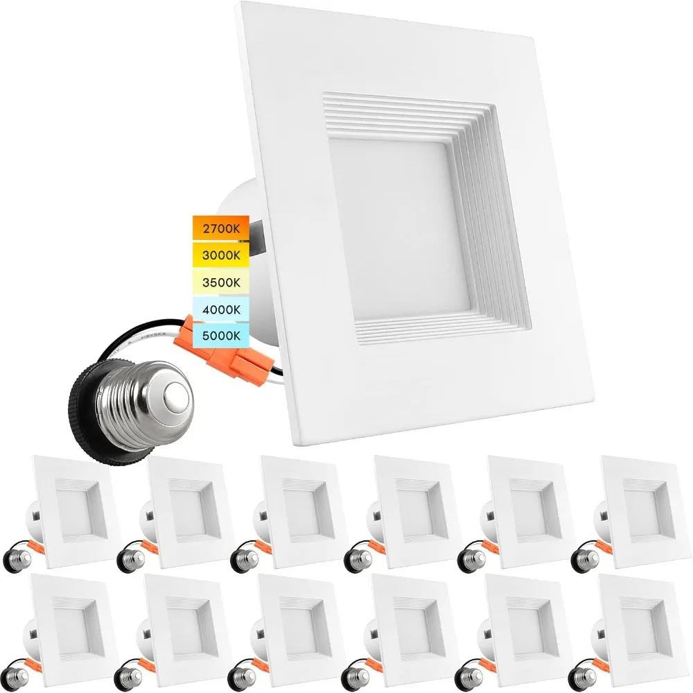 

LUXRITE 12 Pack 4 Inch Square Recessed LED Can Lights, Color Temperature Selectable 2700K 3000K 3500K 4000K 5000K,