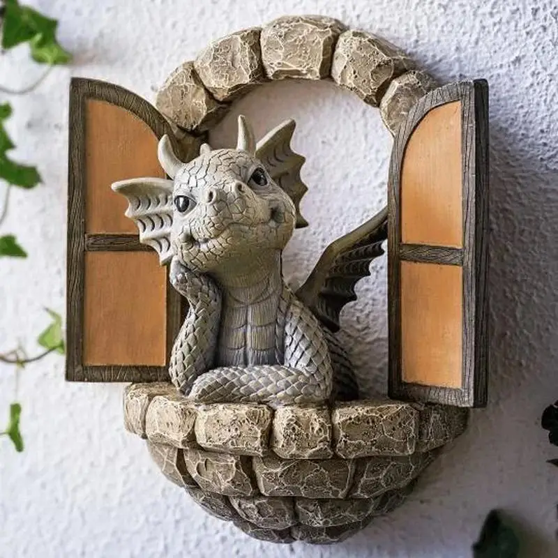 Dragon Shape Sculptures Resin Giants Lawn Sculpture Gothic Fantasy Dragon Figure Art Garden Patio Lawn Statues Garden Decoration