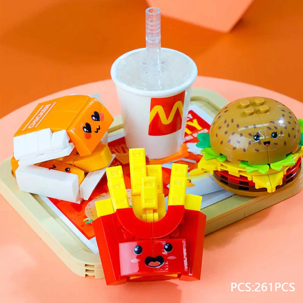 Hamburger Building Blocks 261PCS French Fries Fried Chicken Models Bricks Cartoon Fast Food Set Children\'s Toys Kids Gifts