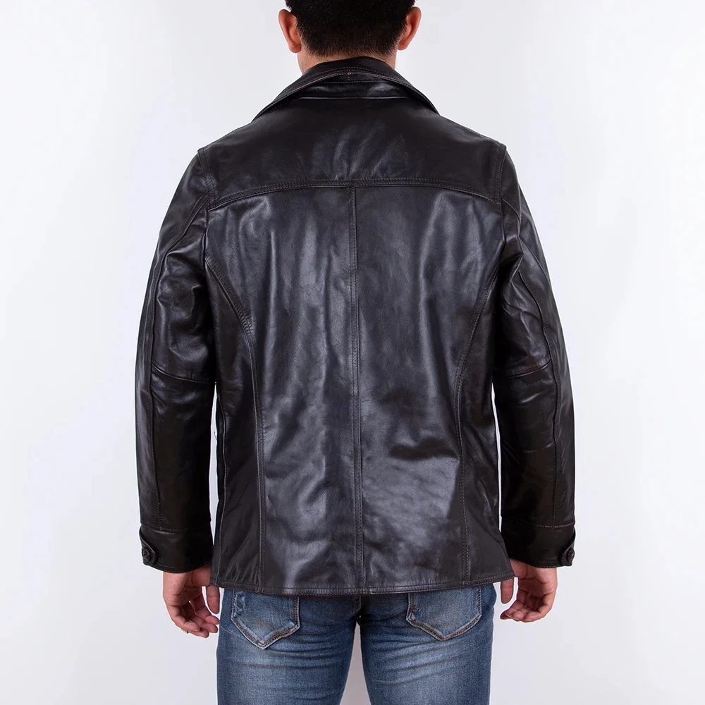 2024 New men's Horse Skin Leather Clothes Large Spring and Autumn Leisure Long Style Free Shipping