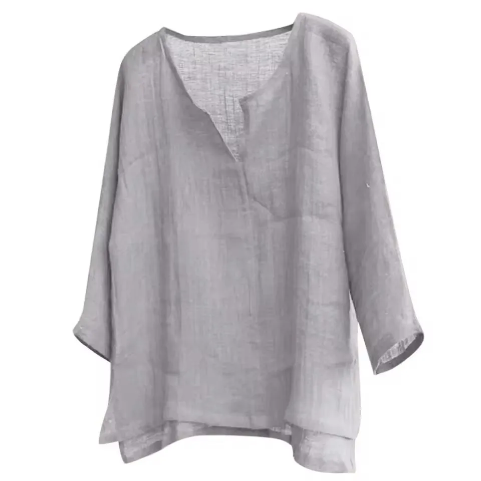 

5XL Oversized Men's Summer Spring Long Sleeve V-neck Loose T-Shirt 2025 New Solid Color Casual Cotton Linen Cool Unisex Thin Top