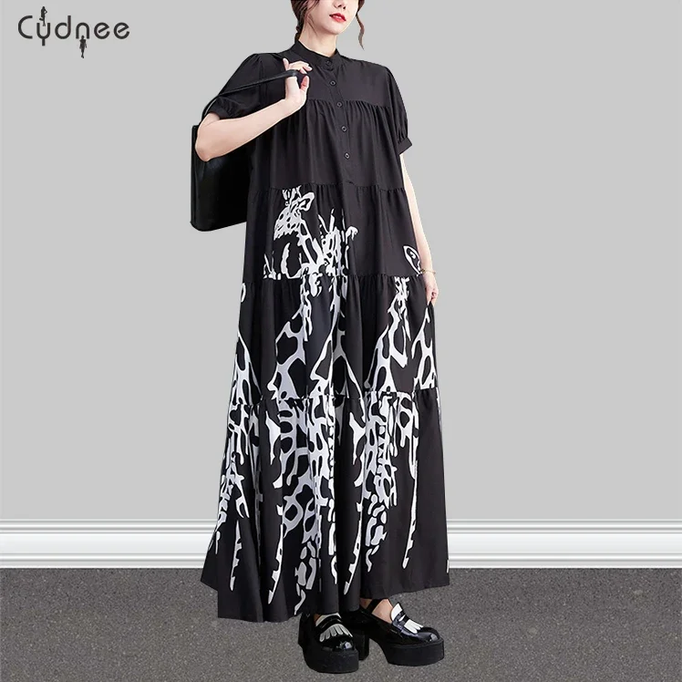 

Genki Dress Japanese Inspired Poly Oversized Loose Cut Short Sleeves Hem Maxi Dress Girl's Street Casual Dress