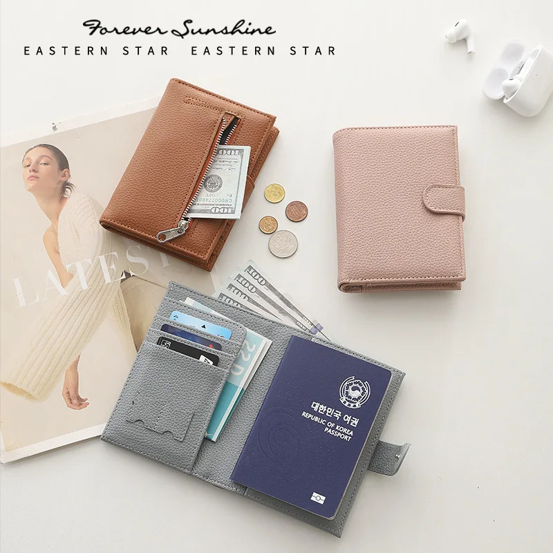 Porta pasaporte de viaje fino para mujeres y hombres, cartera para tarjetas bancarias de identificación de PU de Color sólido a la moda, bolso portátil para pasaporte de billete de avión