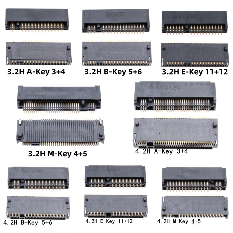 2pcs M.2 NGFF 67Pin SSD Socket A/E Key Interface H=3.2/4.2/4.8/6.7/8.5mm PCB Connector