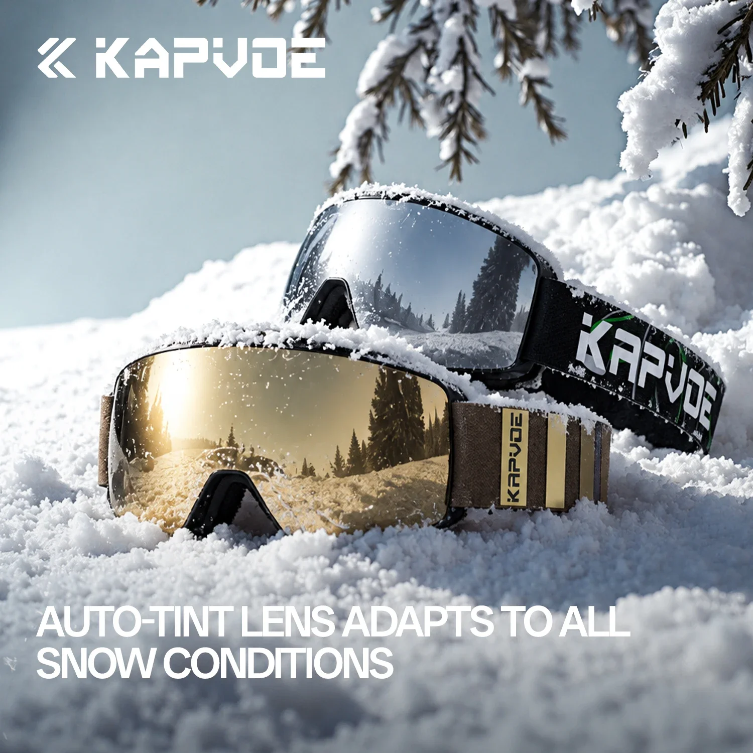 KAPVOE UV400 HD New Outdoor Photochromic Winter Sports Skiing Snowboard Men Women Snow Ski Goggles Magnetic Anti-fog Ski Glasses
