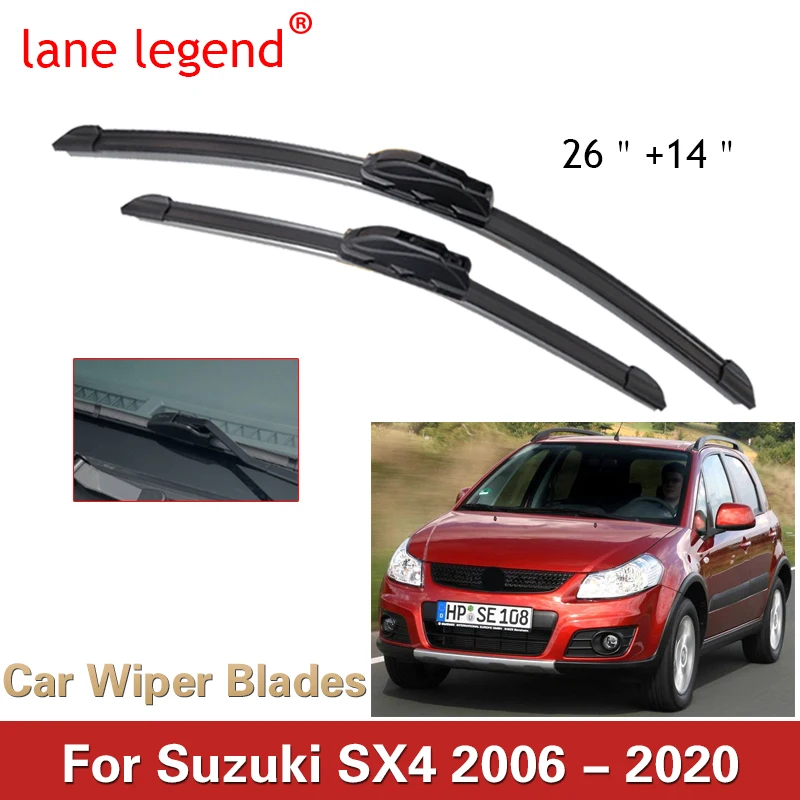 Lâminas de limpador dianteiro para Suzuki SX4, 2006-2020, pára-brisas, pára-brisas, janela, escovas de chuva para carros, 26 "+ 14"