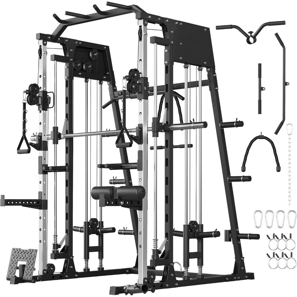 

Smith Machine, 2200 LBS Squat Rack for Home Gym with Dual Pulley System, Multifunctional Power Rack, Power Cage for Strength