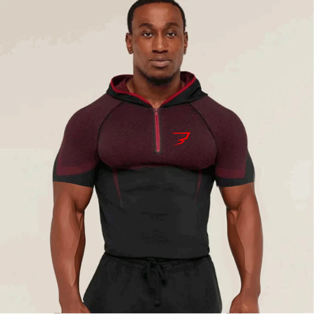 Men's Quick Dry Compression Hoodie Long Sleeve Half Zip Gym Shirt Breathable Fitness Workout Running Sports Top view 5