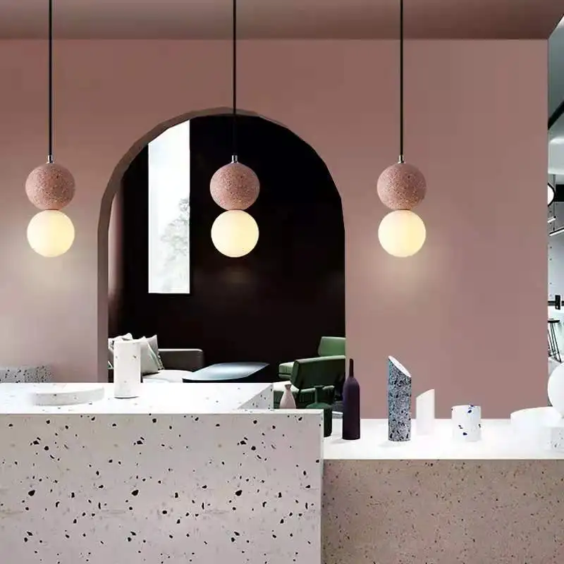 โมเดิร์น Minimalist Creative บุคลิกภาพร้านอาหารบาร์ Terrazzo ห้องนอนข้างเตียงร้านกาแฟ Ball Cement ขนาดเล็กจี้โคมไฟ