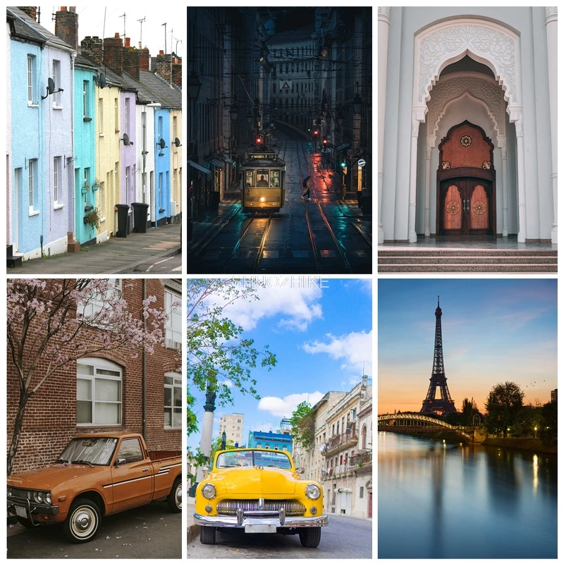 

Retro Europe City Street Buildings Scenery Photography Backgrounds Wedding Baby Portrait Backdrops For Photo Studio 21804OUT-03