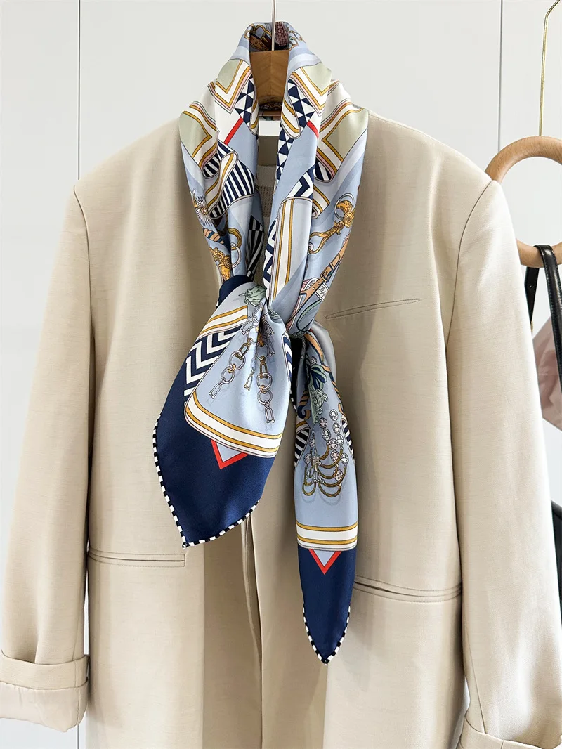 

Double Faced Twill Silk Scarf 90CM Women Square Shawls Hand Rolled Edges Bandanas Accessories Head Hair Bag Accessories