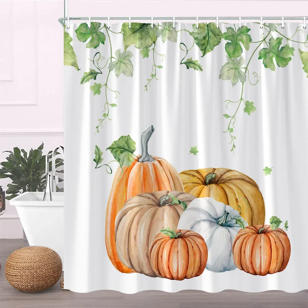 Autumn Shower Curtains Fall Red Maple Truck Pumpkin Sunflower Flower Print Farm Thanksgiving Bathroom Decor Fabric Bath Curtain