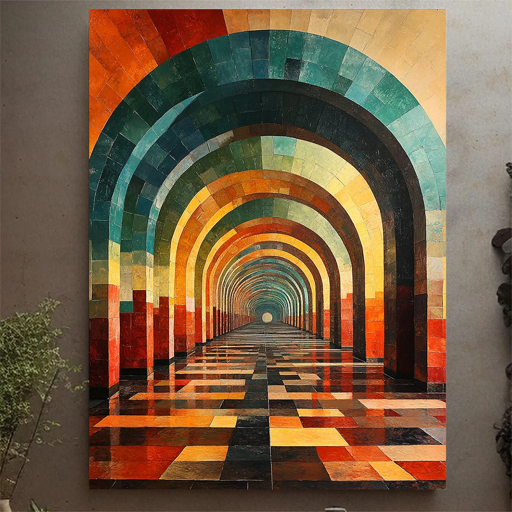 (No frame)1pc, with Frame, 12x16inch [2D Flat] Art Deco Train Station  Decor Canvas Print Subway Art Deco Pattern Unique  Art