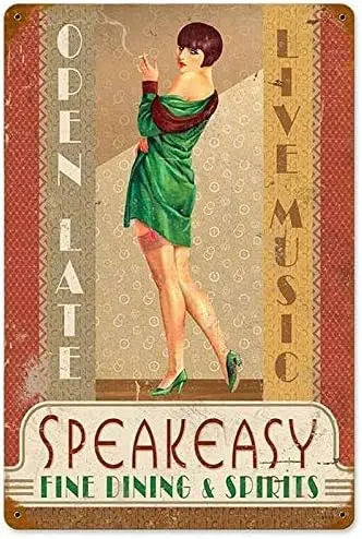 Retro Vintage Metal Plaque Sign Speak Easy Flapper Pin Up Girl Tin Sign for Home Bar Kitchen Pub Wall Decor Signs 12x8inch  sign