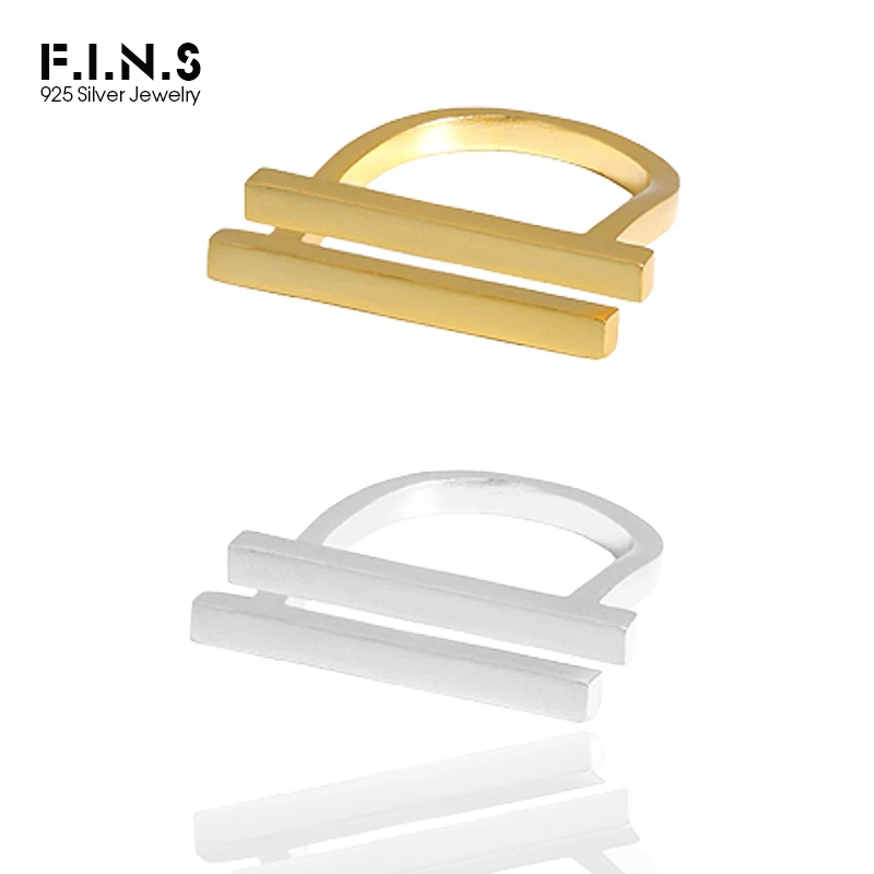 

F.I.N.S Minimalist Geometric Double Strip Textured S925 Sterling Silver Ring Abstract Bar Index Finger Rings for Women Men