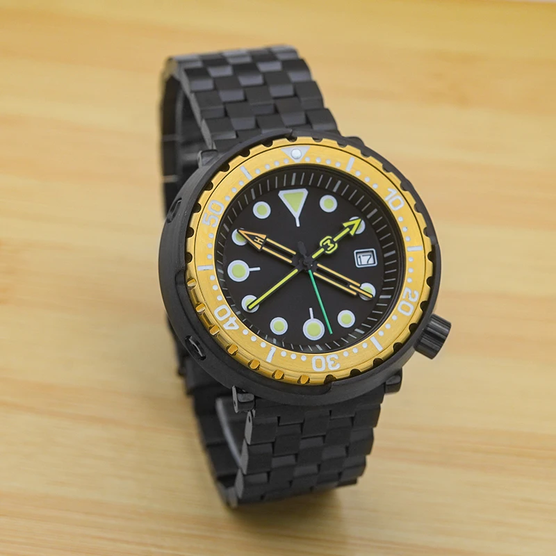 Black Tuna Canned White Dial Steel Watch Band NH35 Movement Fashion Bezel Insert 20ATM Waterproof Mechanical Watch