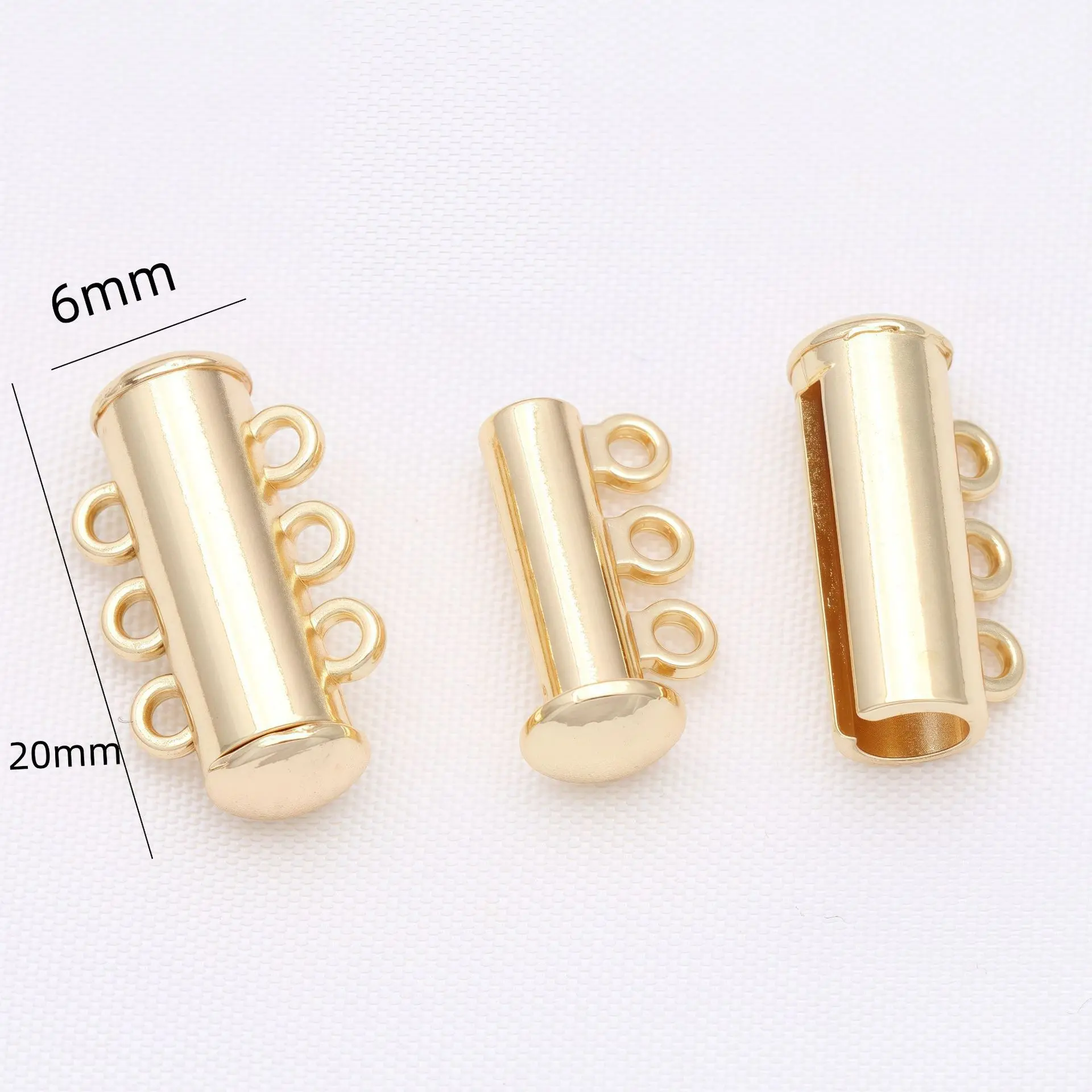 High Color 18K Genuine Gold Plated Tube Buckle Double Row Three Row Magnetic Buckle Sleeve Buckle DIY Bracelet Necklace