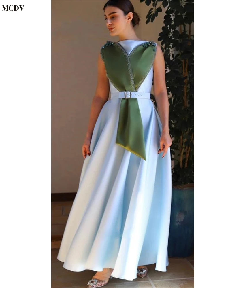 Customized Temperament Satin A-Line Crystal Belt Evening Dress Delicate O-neck Sleeveless Ankle Length Bespoke Occasion Gowns