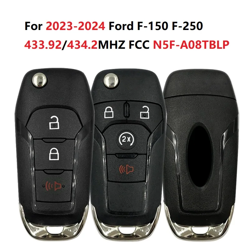 포드 2023-2024 용 FCC N5F-A08TBLP, F-150 F-250 원격 시작 플립 키, 3/4 단추 49 칩, CN018136, 433.92-434.2mhz, 신형 모델