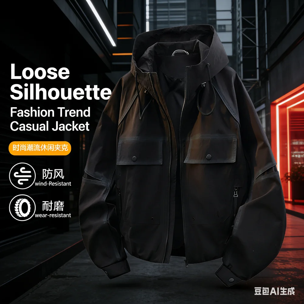 2026 New Color-Contrasting Bold-Line Hooded Jacket for Men - Spring Stylish, Loosely-Fitting High Street Trendy Casual Coat