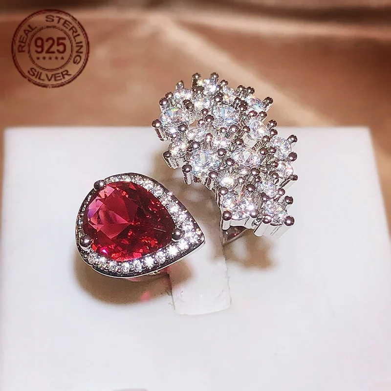 

925 Sterling Silver Teardrop Engagement Ring For Women Dazzling Zircon White Gold Plated Luxury Wedding Banquet Fine Jewelry