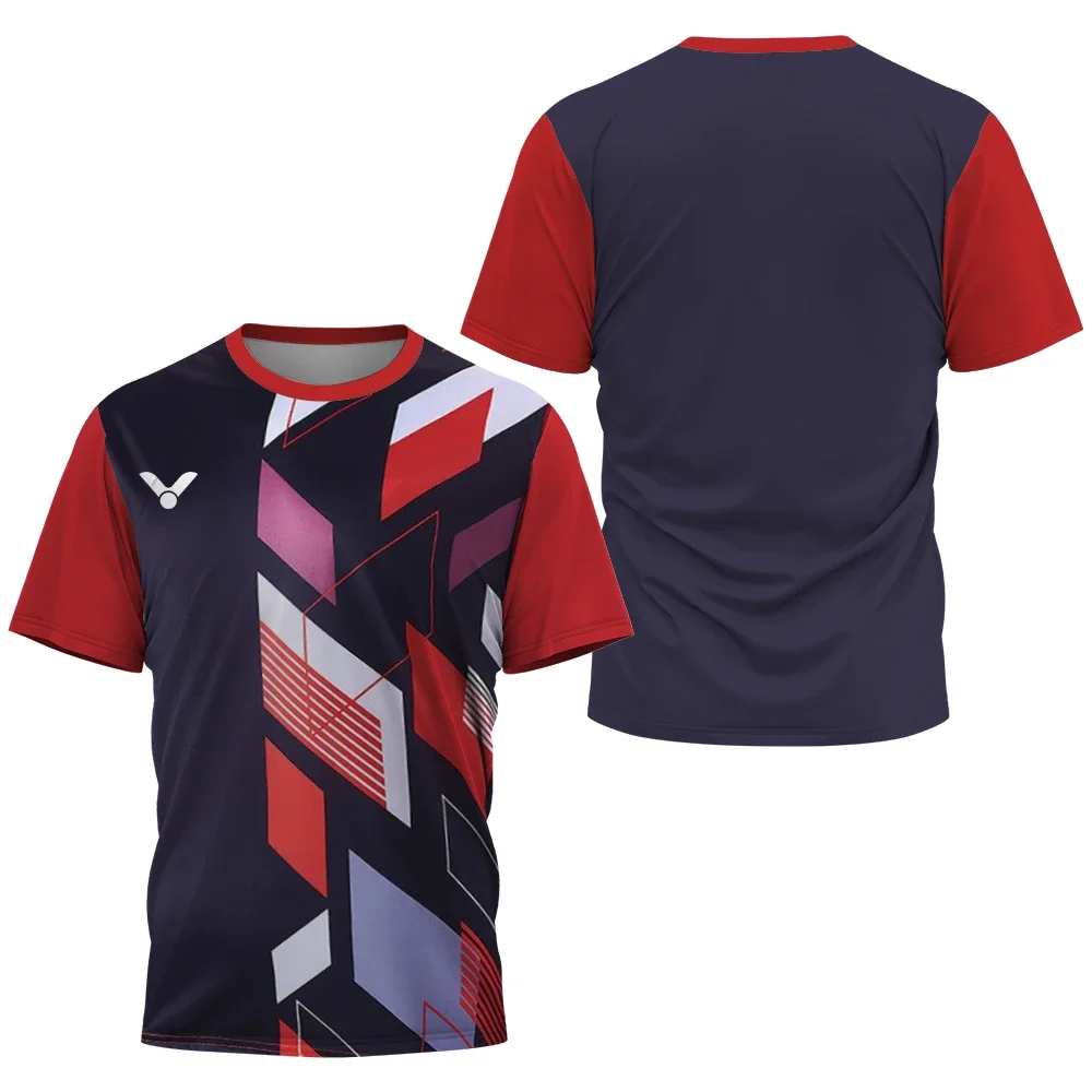 Geometrischer Block 3D-gedrucktes Badminton-Sporttrikot für Herren und Damen, Unisex, schnell trocknend, atmungsaktiv, für Training und Wettkampf, kurzärmeliges Oberteil – Detail 3
