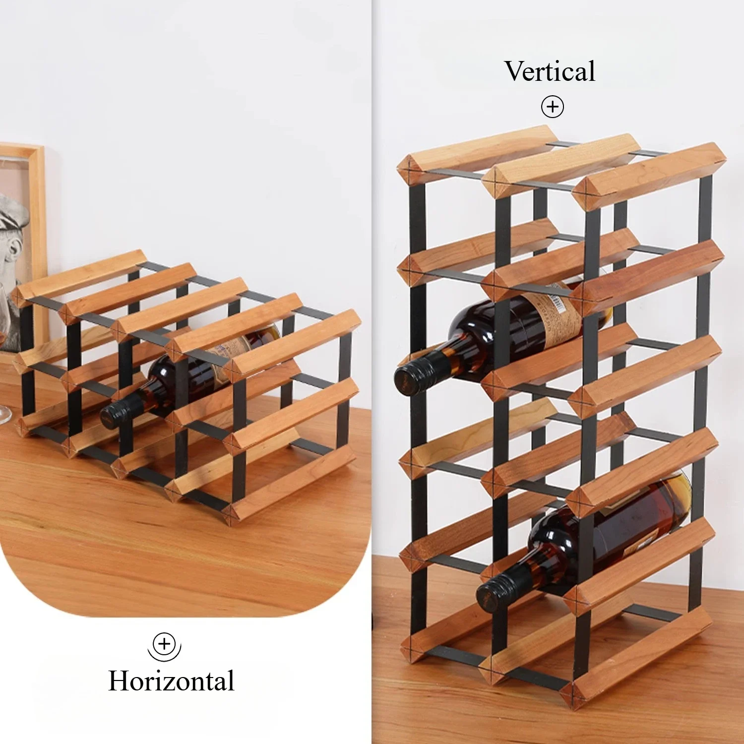 Wooden Wine Rack Countertop Stylish Wine Racks for Cabinets,Cherry Wood Rack Bar Counter Wine Display Shelf
