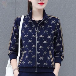 Fashion Stand Collar Zipper Pockets Printed Letter Coats Women's Clothing 2023 Autumn Winter Loose Commuter Tops Casual Jackets