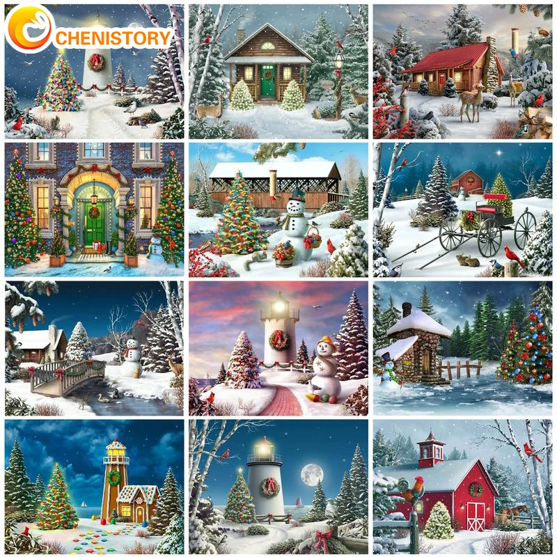 

CHENISTORY Paint By Numbers Snow Landscape Oil Painting Art Gift Pictures By Number Christmas Diy Kits Home Decor Living Room