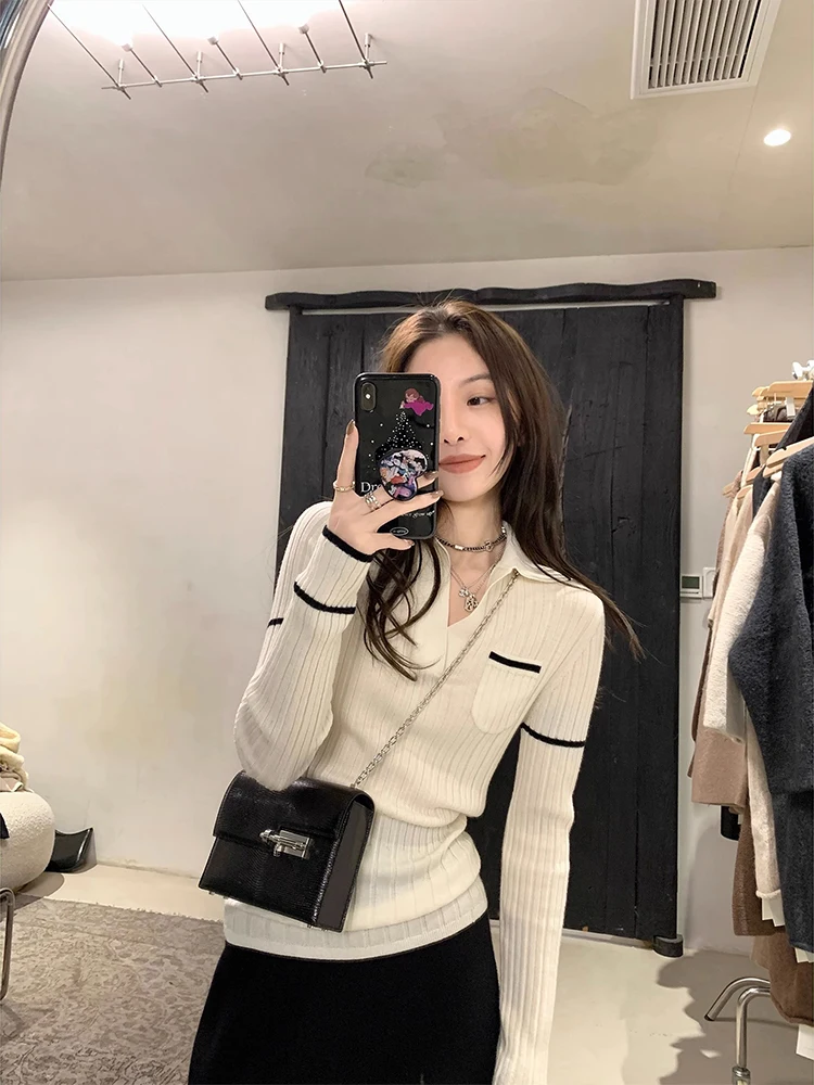 

Women's Neck Knitted Base Shirt Long Sleeve Inner Wear Outer Wear Spring Autumn Winter Fashionable Commute Style Pure Color