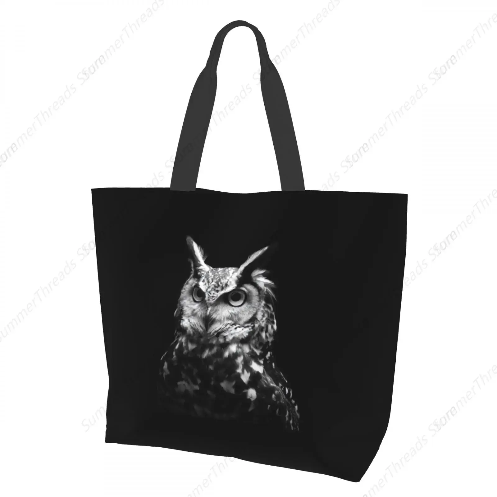 

Black & White Owl Tote Bag for Women Large Print Bags Portable Beach Bag Reusable Grocery Bags Waterproof