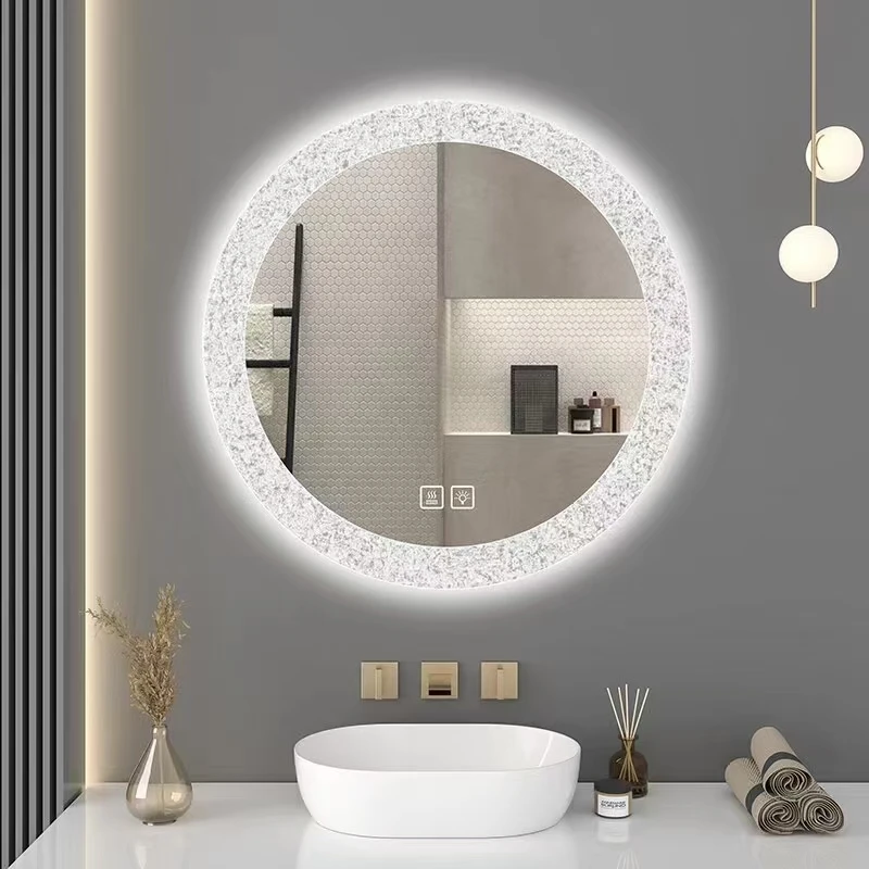 

Smart bathroom mirror wall-mounted makeup round bathroom mirror LED with light defogging touch screen decoration