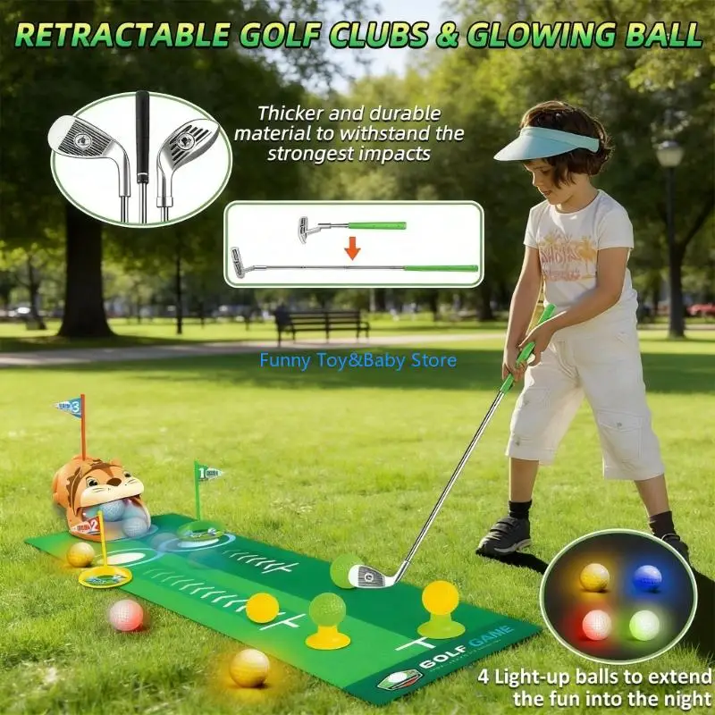 مجموعة جولف للأطفال مع حقيبة محمولة قابلة للسحب للعبة رياضية داخلية وخارجية لتطوير مهارات التنسيق C90B