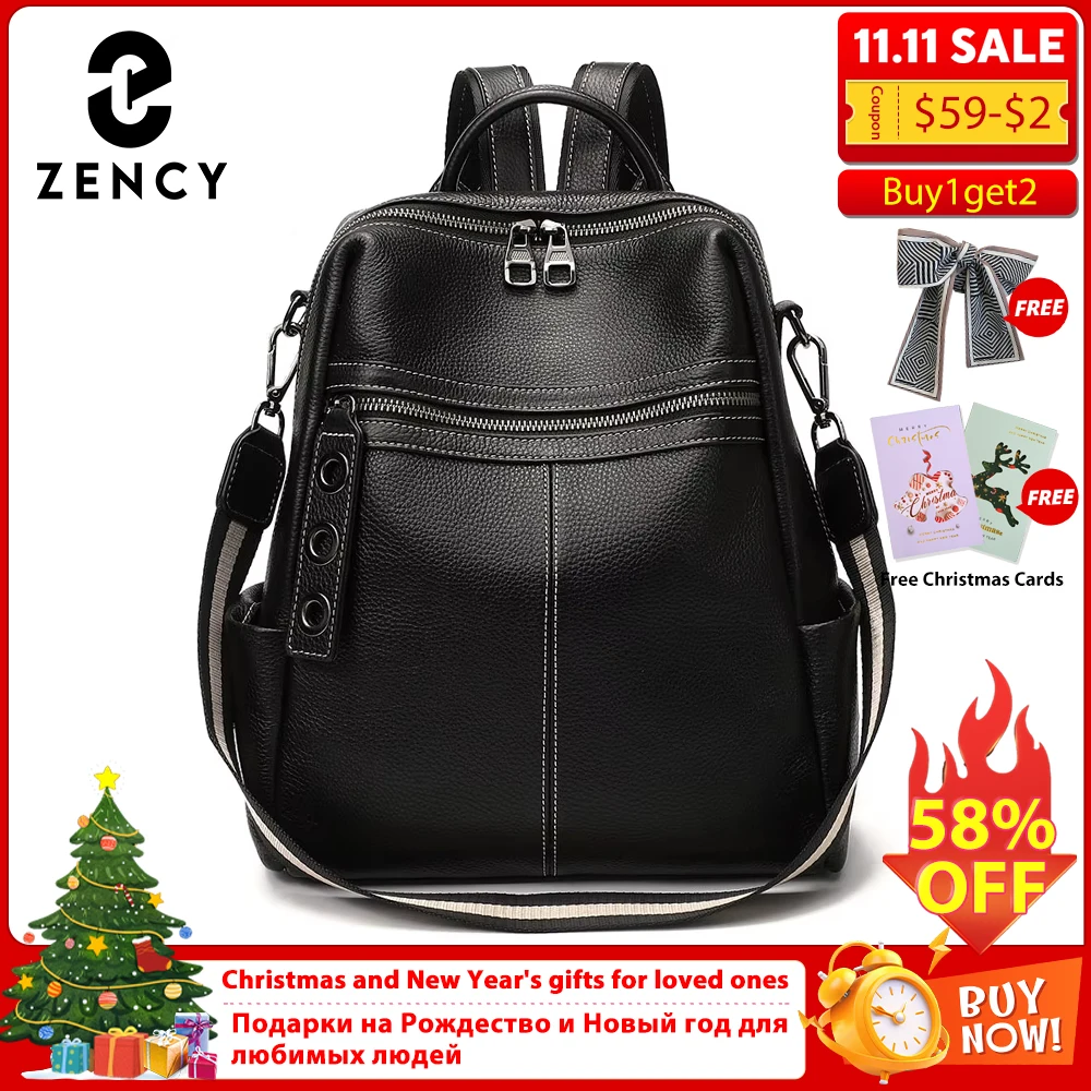 

Zency рюкзак из 100% натуральной кожи для женщин, высококачественная черная сумка на плечо, школьная сумка для путешествий, женский покупатель
