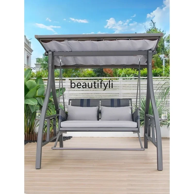 Outdoor Leisure Courtyard Solar Swing Rocking Chair Terrace Garden Double Seat to Swing Balcony Glider Rocking Chair