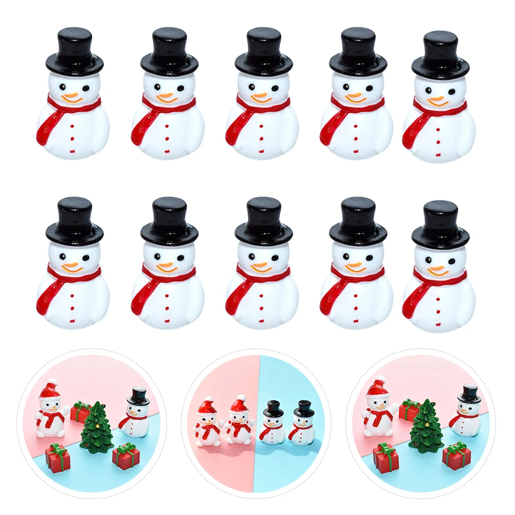 10 Pcs Mini Snowman Joyful Decoration Christmas Accessories Landscape Xmas Adornment DIY Resin Ornament