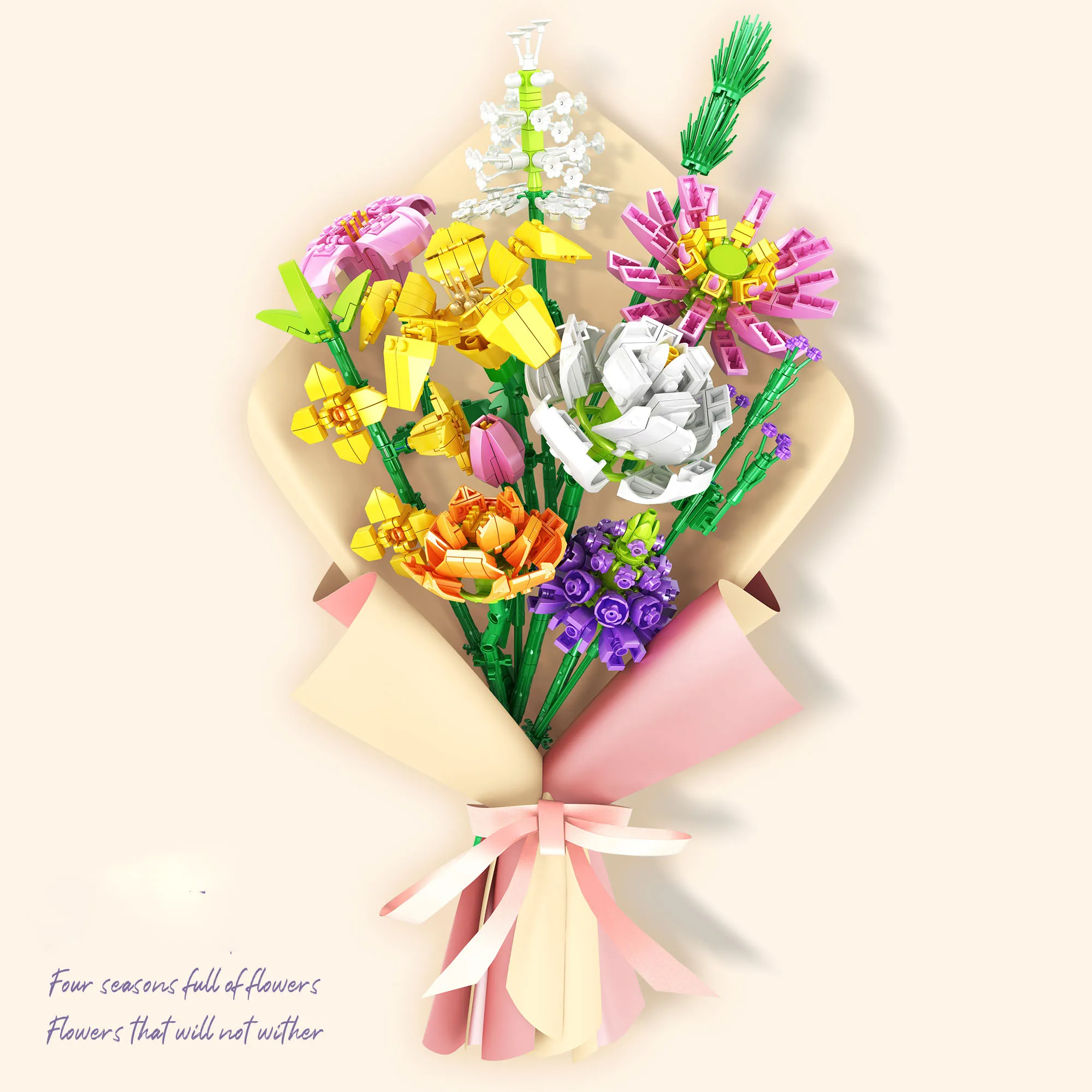 A single block flower with multiple branches forms a block flower bouquet to give friends holiday gifts