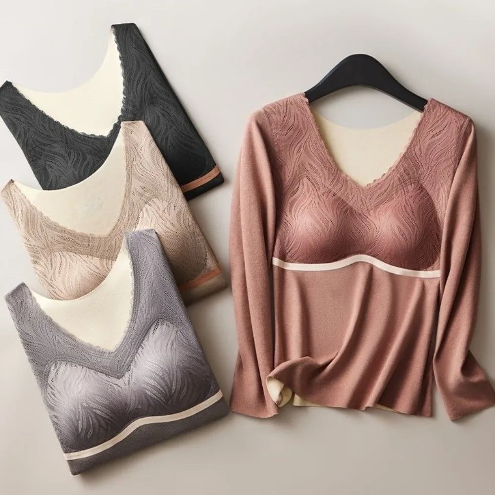 

Large Size Women Thermal Clothes U Round Neck Warm Tops Thermal Underwear Lingerie Feel Heating Warmth Long Tops Girls Female