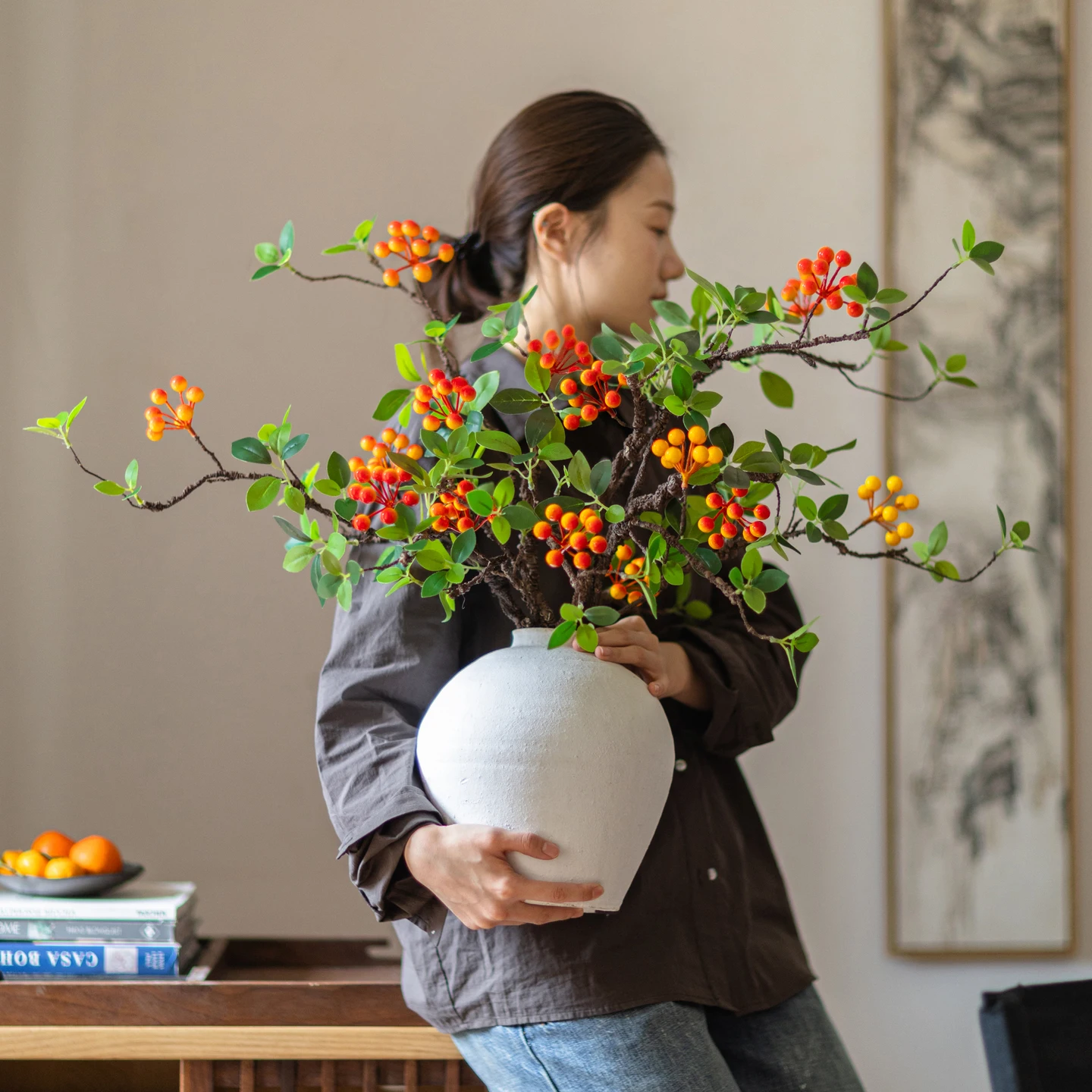 

Artificial Begonia Fruit Branch Flower High-end Fake Flower Decoration Light Luxury Living Room Home Hotel Flower Decoration