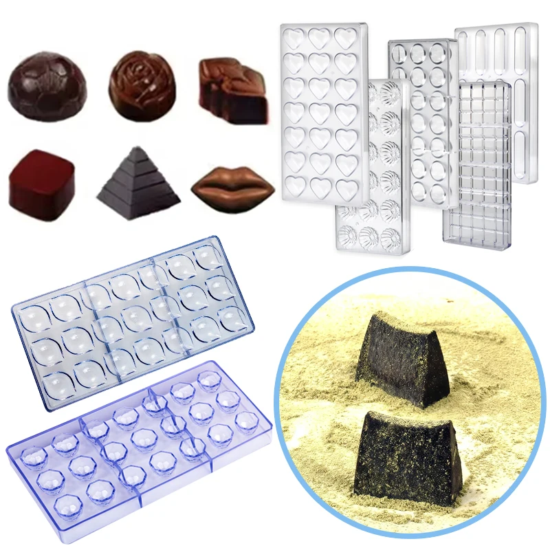 1PC Various Shape Chocolate DIY Mold Lips Pyramid Diagonal Cube Lemon Diamond Rose Football Handbag Heart Candy Tool Gadgets ZYF