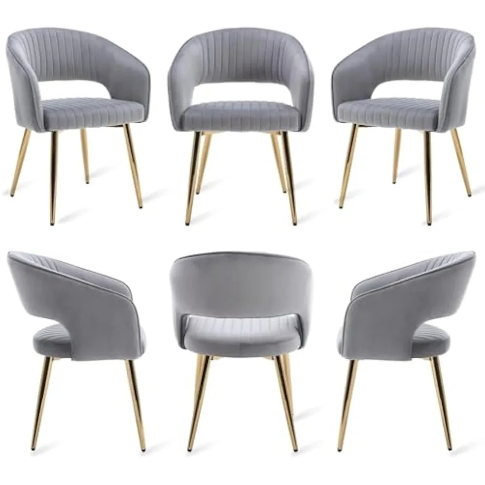 

Velvet Dining Chairs Set of 6, Modern Gold Legs Dining Room Chairs with Hollow Back, Upholstered Accent Kitchen Chairs