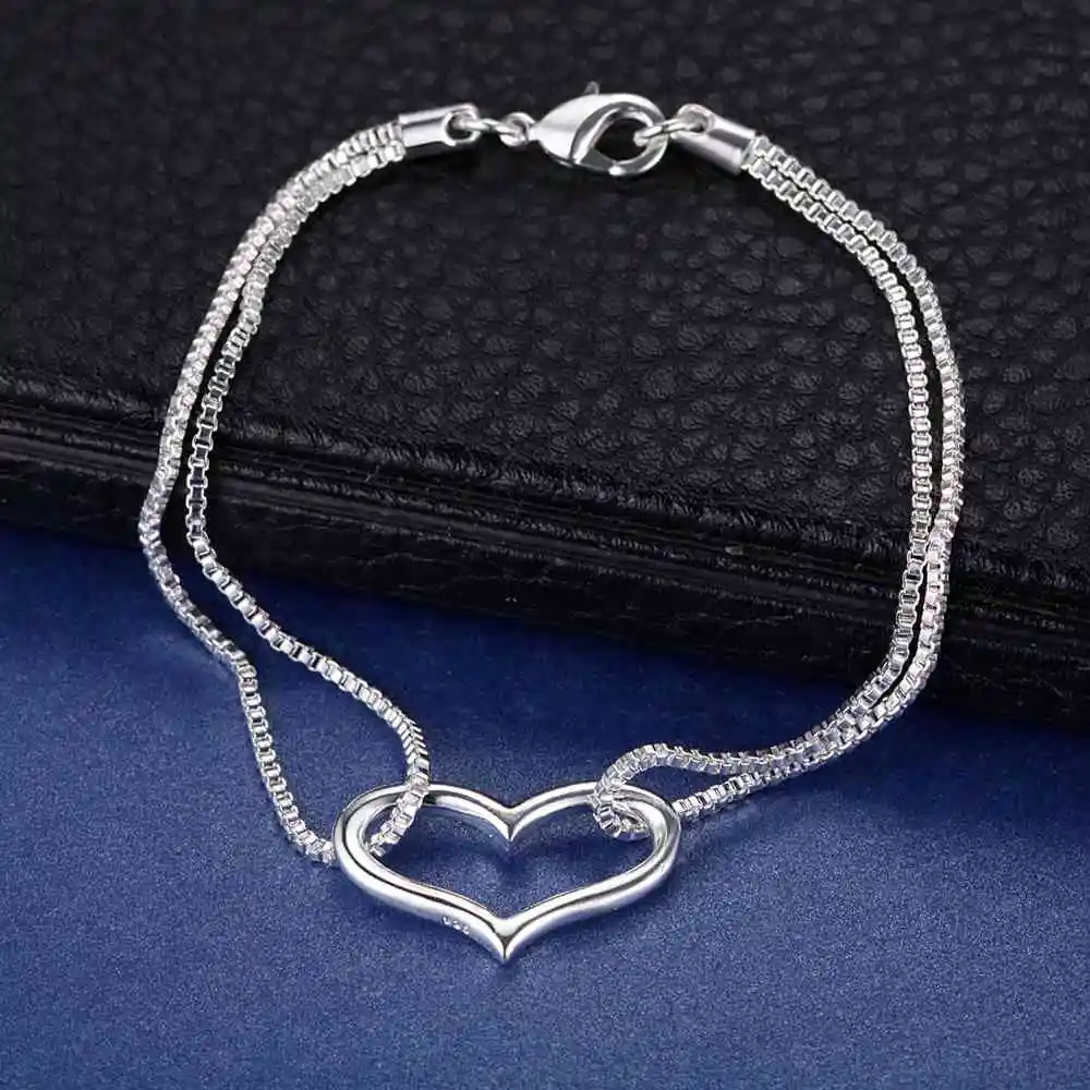 Nuevas pulseras de plata de ley 925 con forma de corazón para mujeres y hombres, joyería de boda, abalorio de compromiso, regalo clásico Simple de moda para fiesta